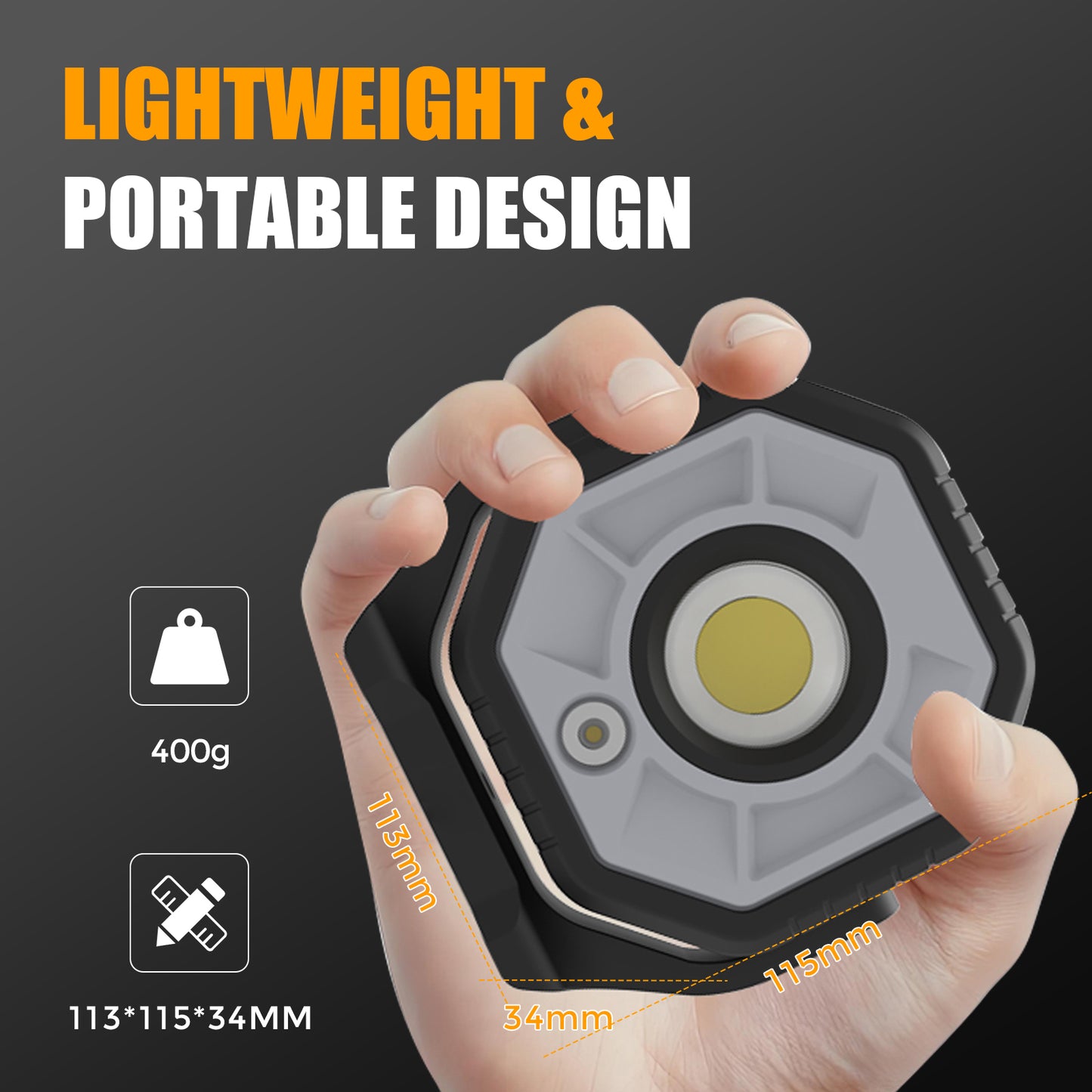 OTTAL 1600LM Dual-Light Work Light, Magnetic Rechargeable with Spotlight, 5200mAh Battery, 13H Runtime, IP65 IK07 for Mechanics, Outdoor, Emergency (400g)