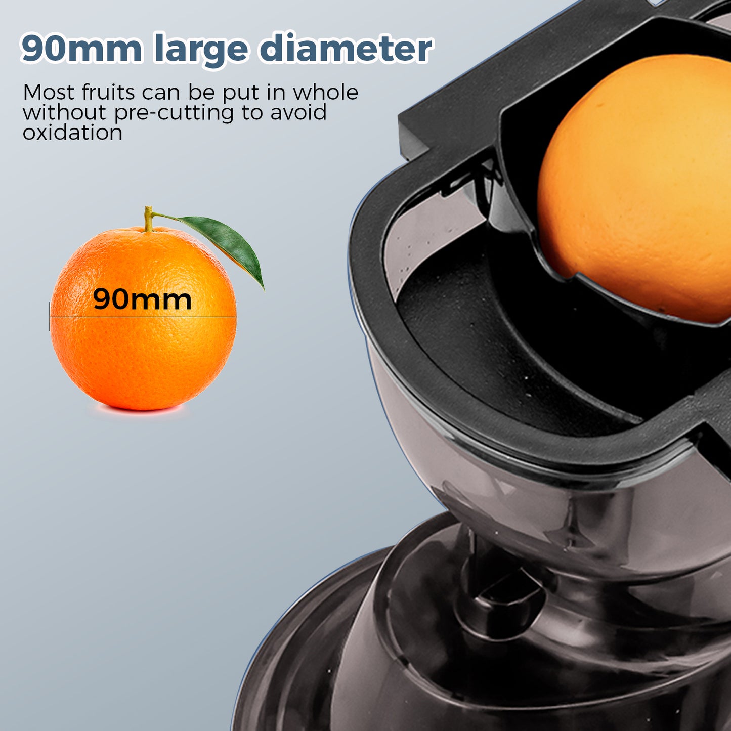 Cold Press Juicer, 90mm Extra Wide Feed Chute with 250W Ultra-Quiet Motor, High Juice Yield, Slow Masticating Juicer for Whole Fruits & Vegetables, Baby-Safe Stainless Steel & PC, Easy to Clean