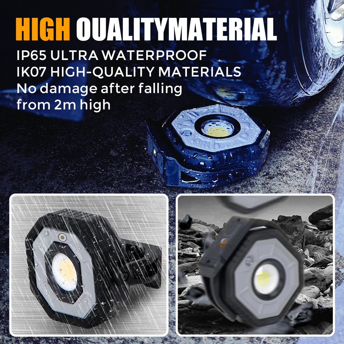 OTTAL 1600LM Dual-Light Work Light, Magnetic Rechargeable with Spotlight, 5200mAh Battery, 13H Runtime, IP65 IK07 for Mechanics, Outdoor, Emergency (400g)