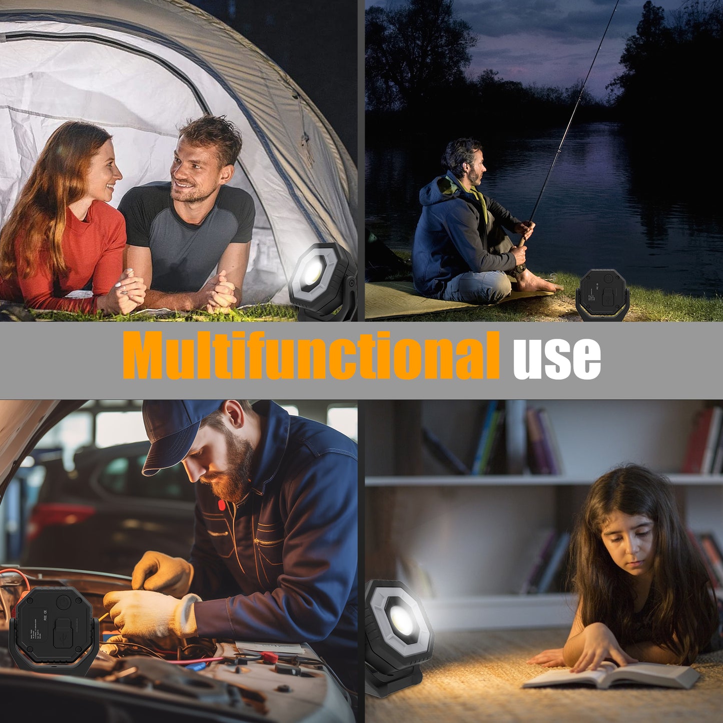 OTTAL Magnetic Rechargeable Work Light, 800LM 3 Modes with 360° Rotatable Body & 4 Strong Magnets, IP65 Waterproof, 12H Runtime, M6 Thread Mount for Car Repair, Camping, Emergency (230g)