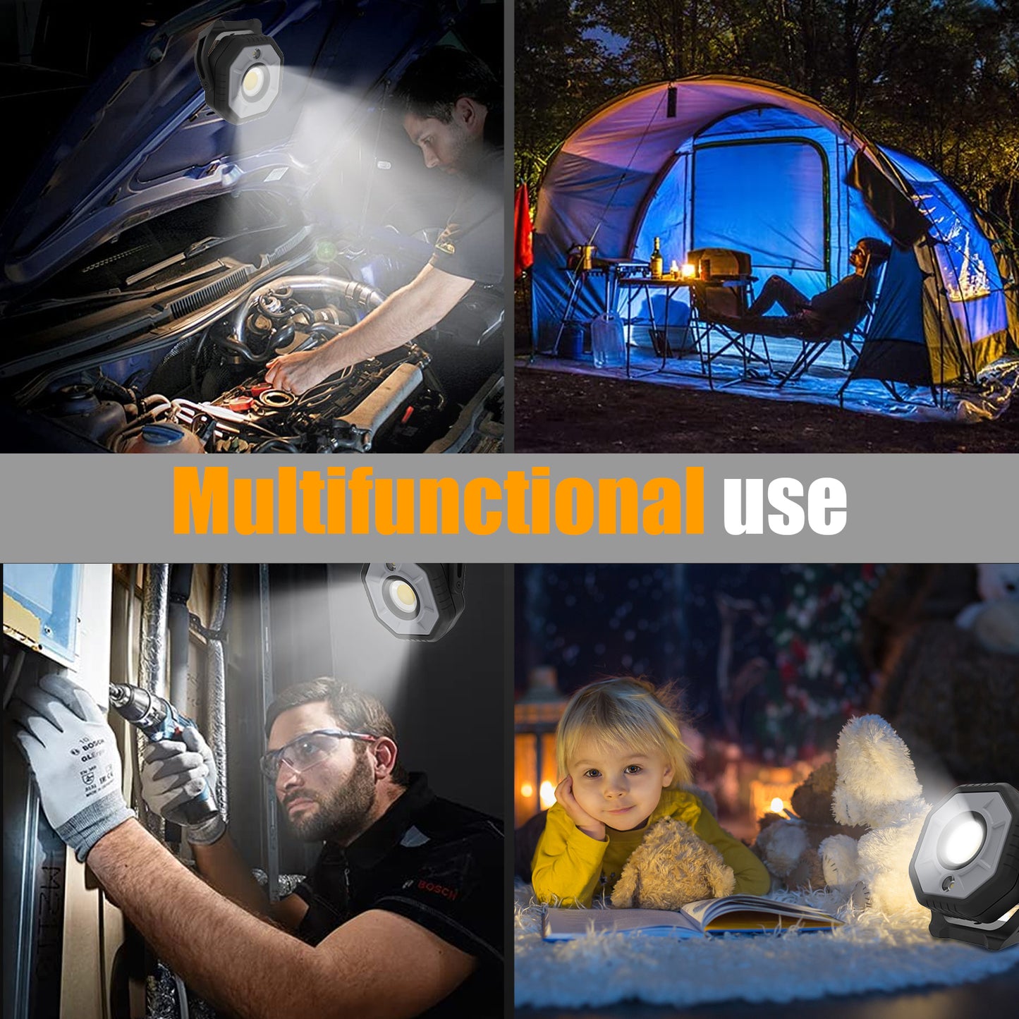 OTTAL 1600LM Dual-Light Work Light, Magnetic Rechargeable with Spotlight, 5200mAh Battery, 13H Runtime, IP65 IK07 for Mechanics, Outdoor, Emergency (400g)