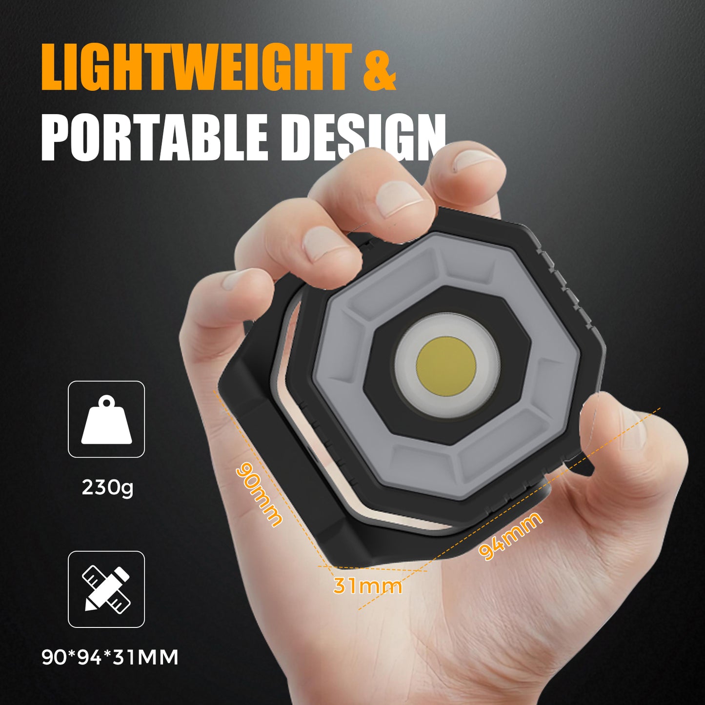 OTTAL Magnetic Rechargeable Work Light, 800LM 3 Modes with 360° Rotatable Body & 4 Strong Magnets, IP65 Waterproof, 12H Runtime, M6 Thread Mount for Car Repair, Camping, Emergency (230g)
