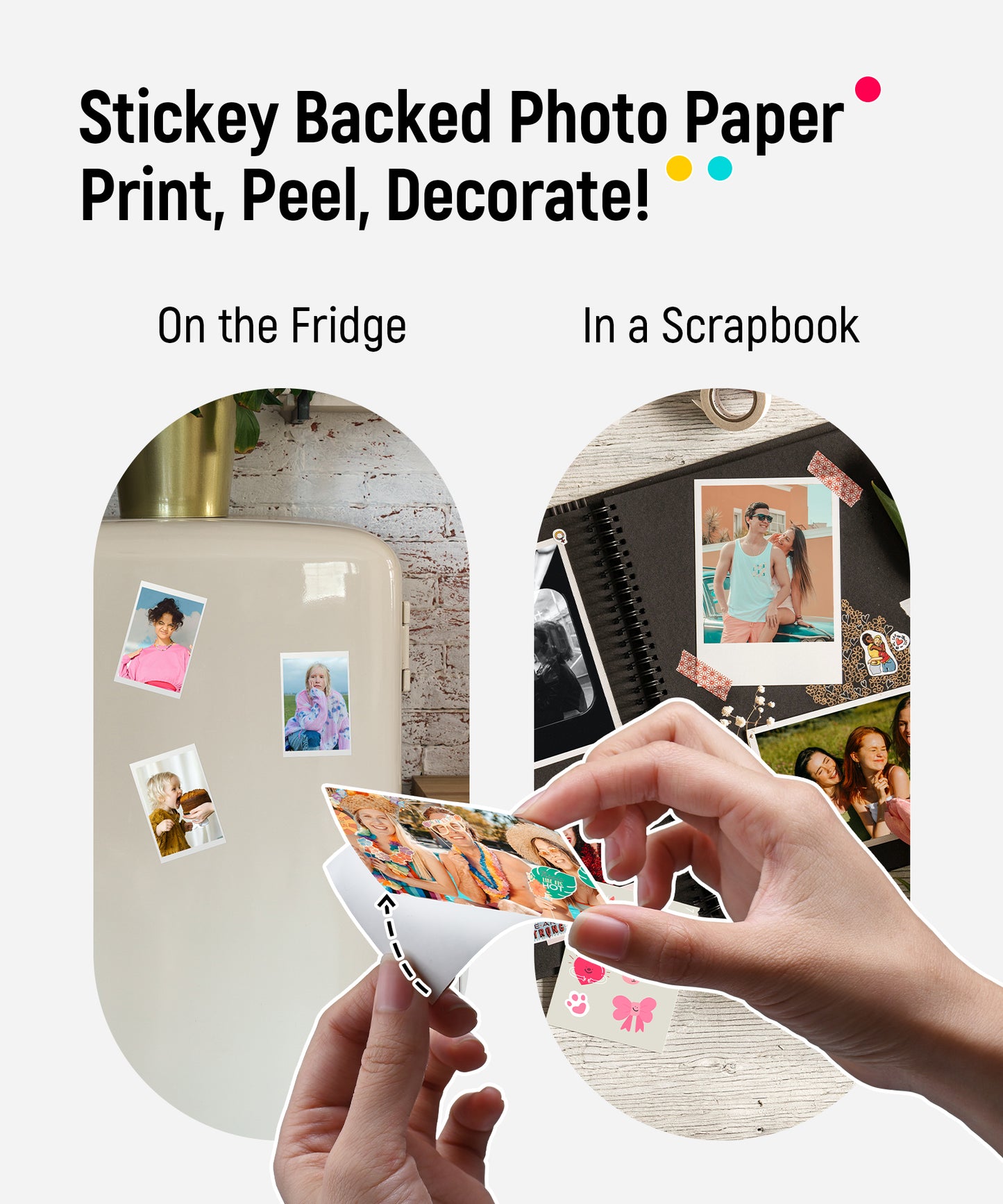 2x3” Photo Printer, Mini Instant Portable Color Mono Photo Printer Bundle 50 Zink Adhesive Paper, Bluetooth 5.0, Compatible w/iOS & Android, Small Picture Printer for iPhone, Smartphone, White
