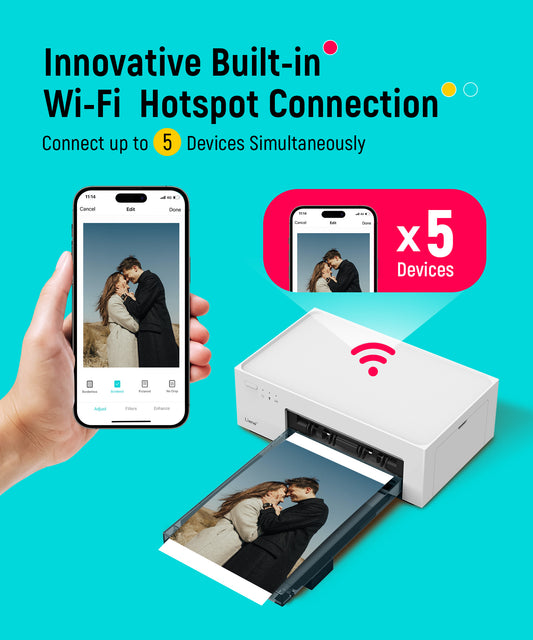 4x6'' Photo Printer, Portable Instant Printer for iPhone (100 Sheets), Full-Color, Thermal Dye Sublimation, Wi-Fi Picture Printer With 100 Sheets Paper & 3 Cartridges