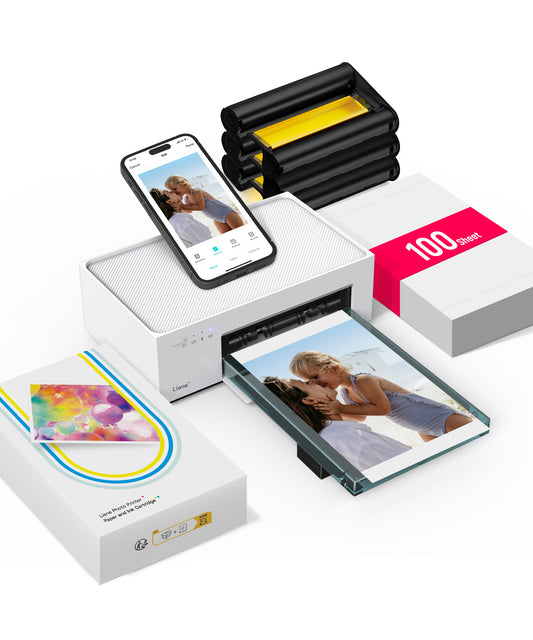 4x6'' Photo Printer, Portable Instant Printer for iPhone (100 Sheets), Full-Color, Thermal Dye Sublimation, Wi-Fi Picture Printer With 100 Sheets Paper & 3 Cartridges