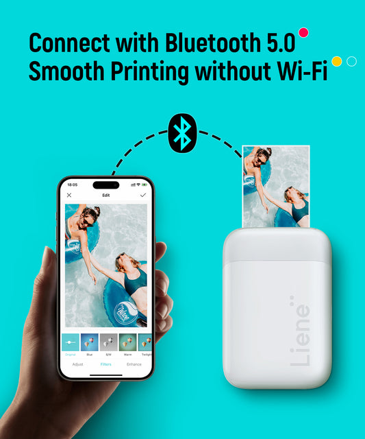 2x3” Photo Printer, Mini Instant Portable Color Mono Photo Printer Bundle 50 Zink Adhesive Paper, Bluetooth 5.0, Compatible w/iOS & Android, Small Picture Printer for iPhone, Smartphone, White