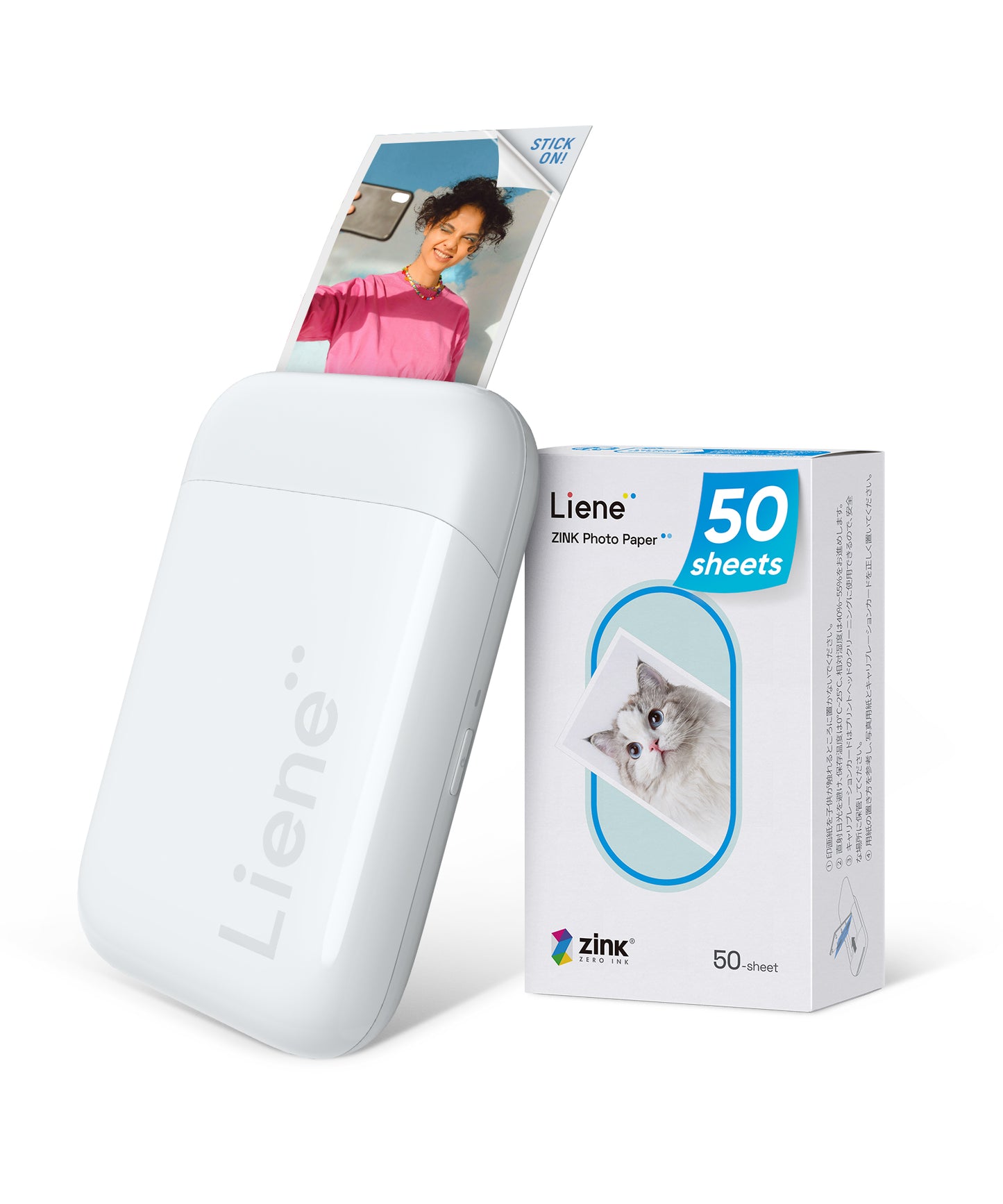 2x3” Photo Printer, Mini Instant Portable Color Mono Photo Printer Bundle 50 Zink Adhesive Paper, Bluetooth 5.0, Compatible w/iOS & Android, Small Picture Printer for iPhone, Smartphone, White